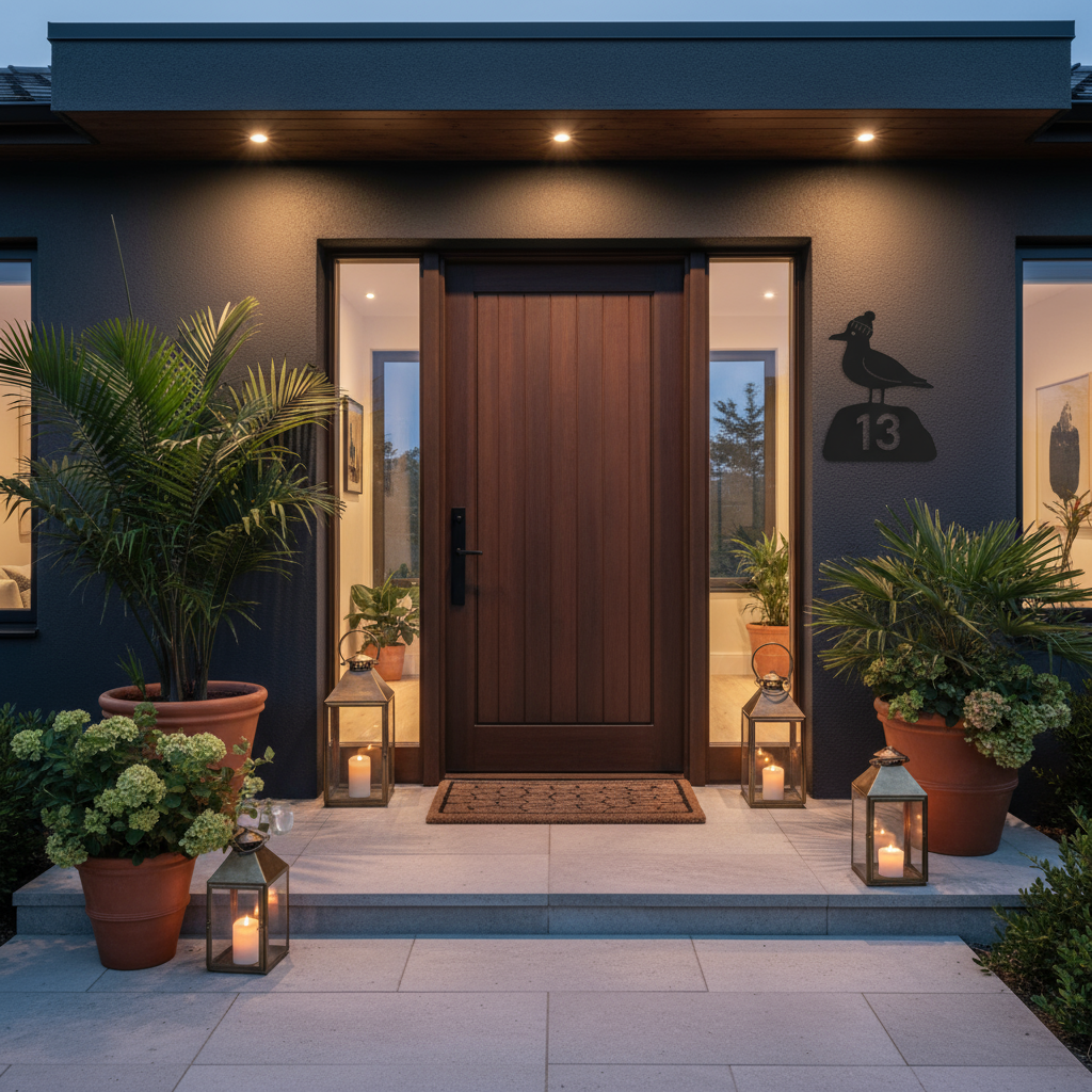 Eleganter Eingang mit anthrazitfarbener Wand