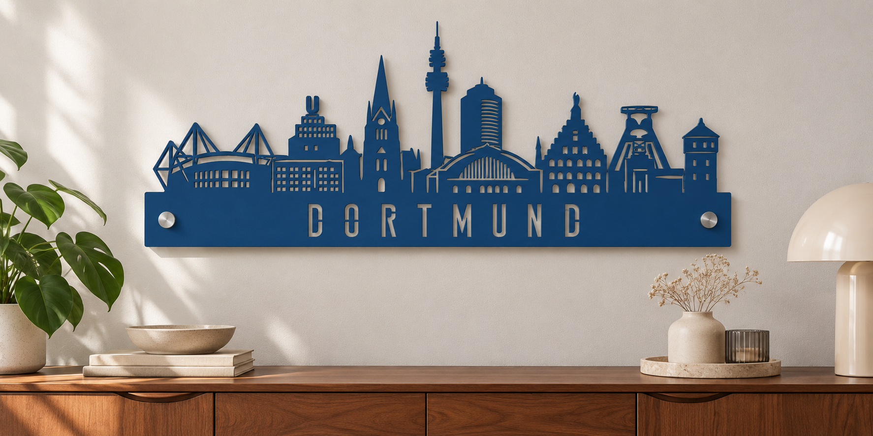 Dortmund Skyline Blau mit Abstandshaltern