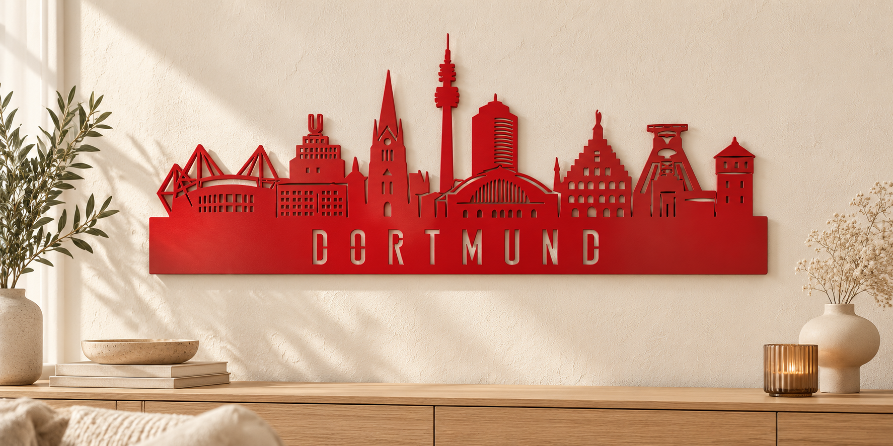 Dortmund Skyline Rot ohne sichtbare Befestigung