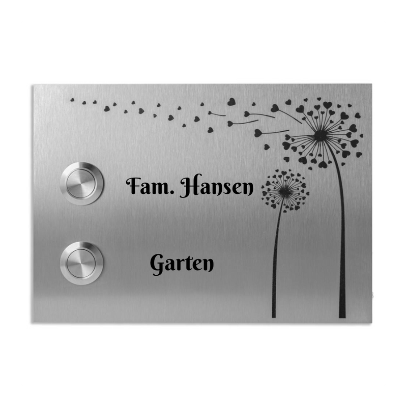 Edelstahl Türklingel Bonn für Zweifamilienhäuser Lasergravur 17 X 12 cm - Klingelschild mit LED – Aufputz / Unterputz