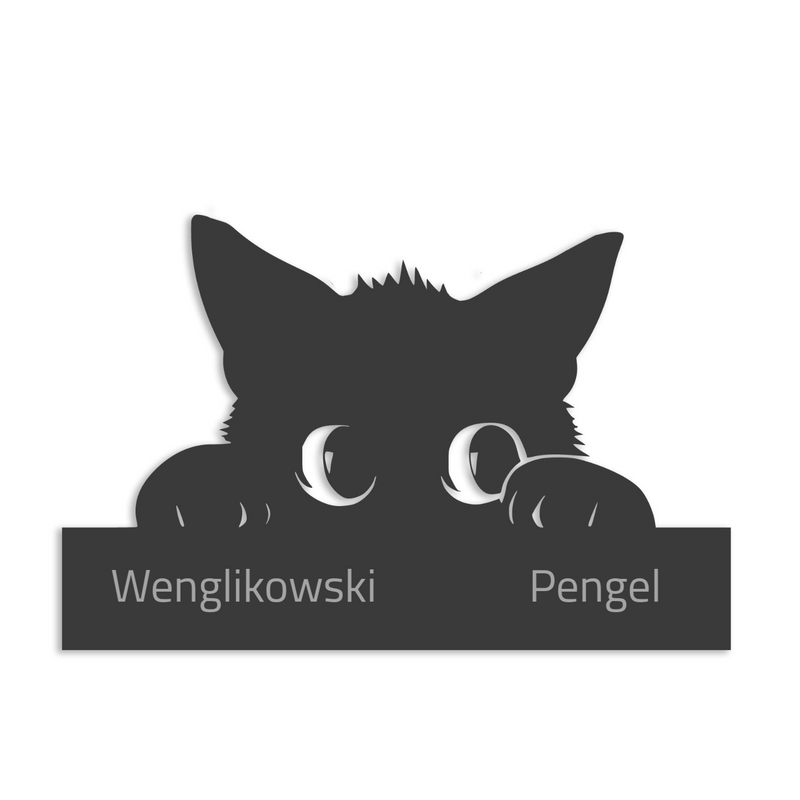Türschild mit Katzenmotiv - personalisierbar - V2A Edelstahl