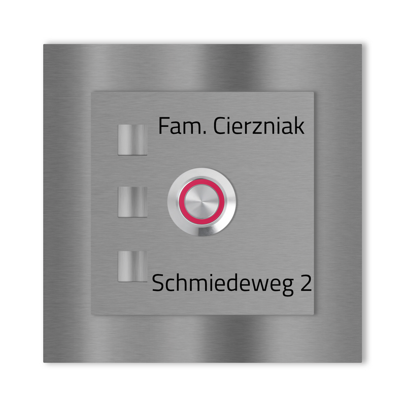 Manhatten 10 x 10 cm Edelstahl (V2A) Türklingel - mit Gravur - Anthrazit / Weiß / Edelstahl und Edelstahl gebürstet - LED - Aufputz / Unterputz