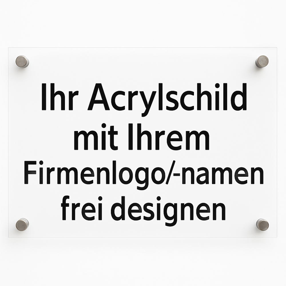 Individuell gestaltbares Acryl-Firmenschild mit Platz für eigenes Logo und Wunschtext – personalisierbar für Unternehmen, Kanzleien oder Praxen