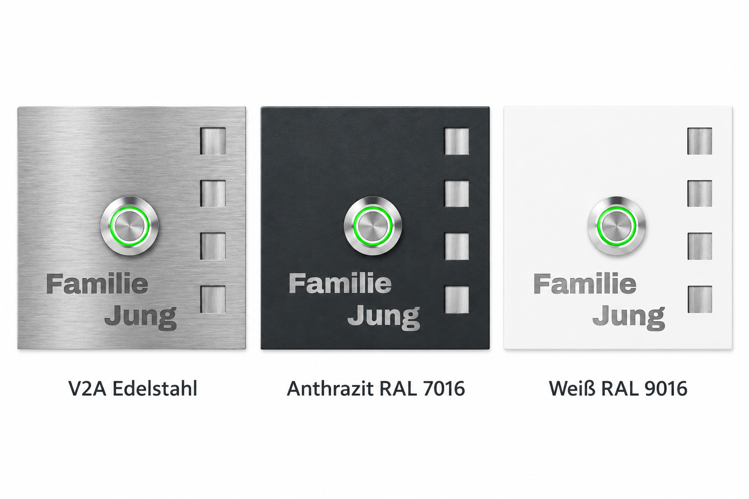 Florida Türklingel in V2A Edelstahl, Anthrazit RAL 7016 und Weiß RAL 9016