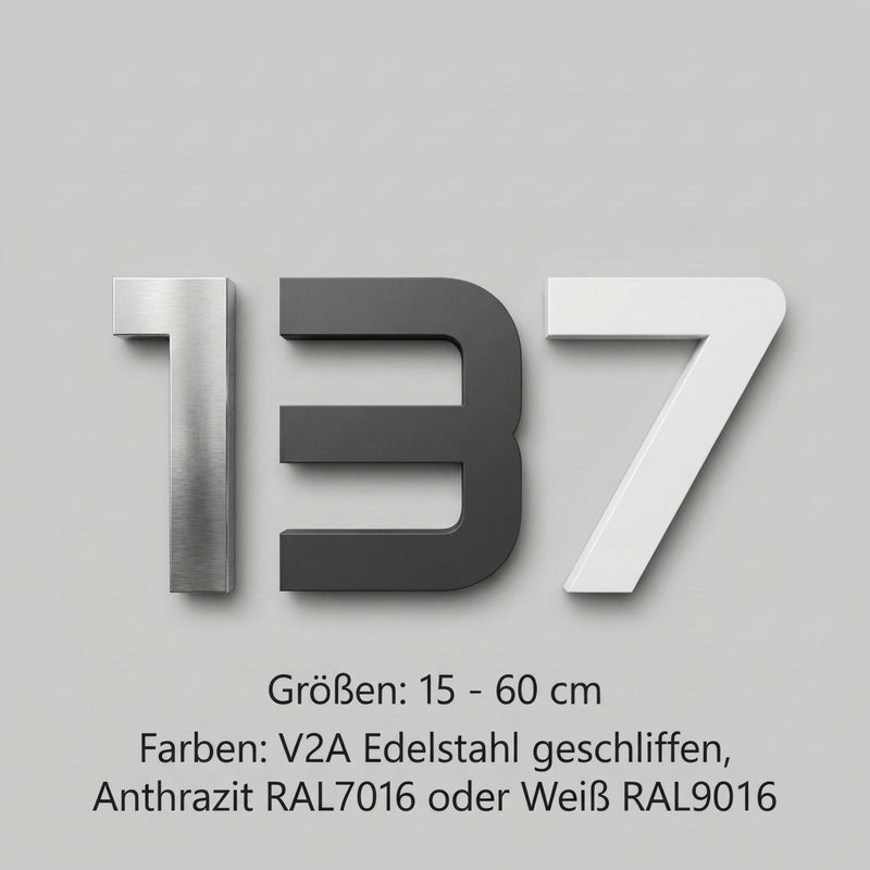 3 Farben - Edelstahl Hausnummern Ziffern und Buchstaben in verschiedenen Höhen wählbar - anthrazit RAL7016 - Schrift AUDIOWIDE