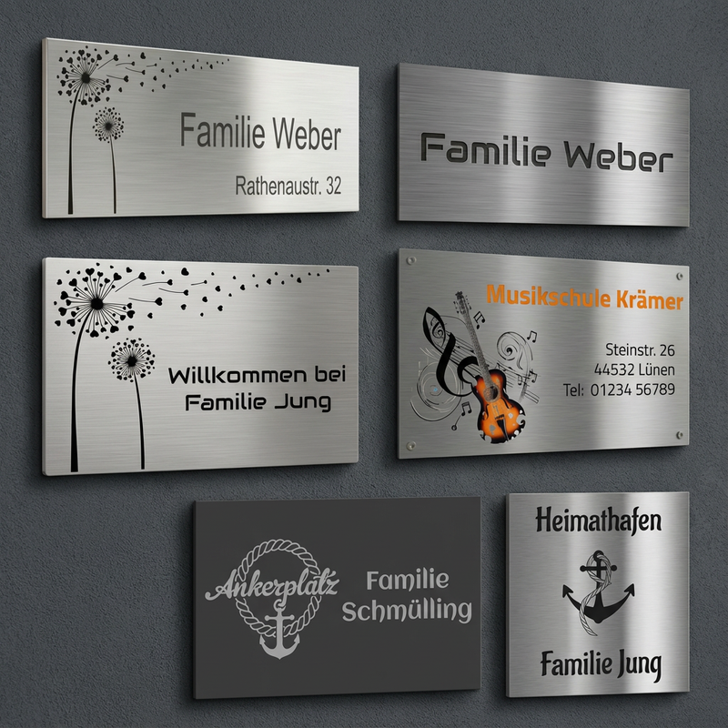 V2A Edelstahlschild in verschiedenen Größen, individuell personalisierbar.
