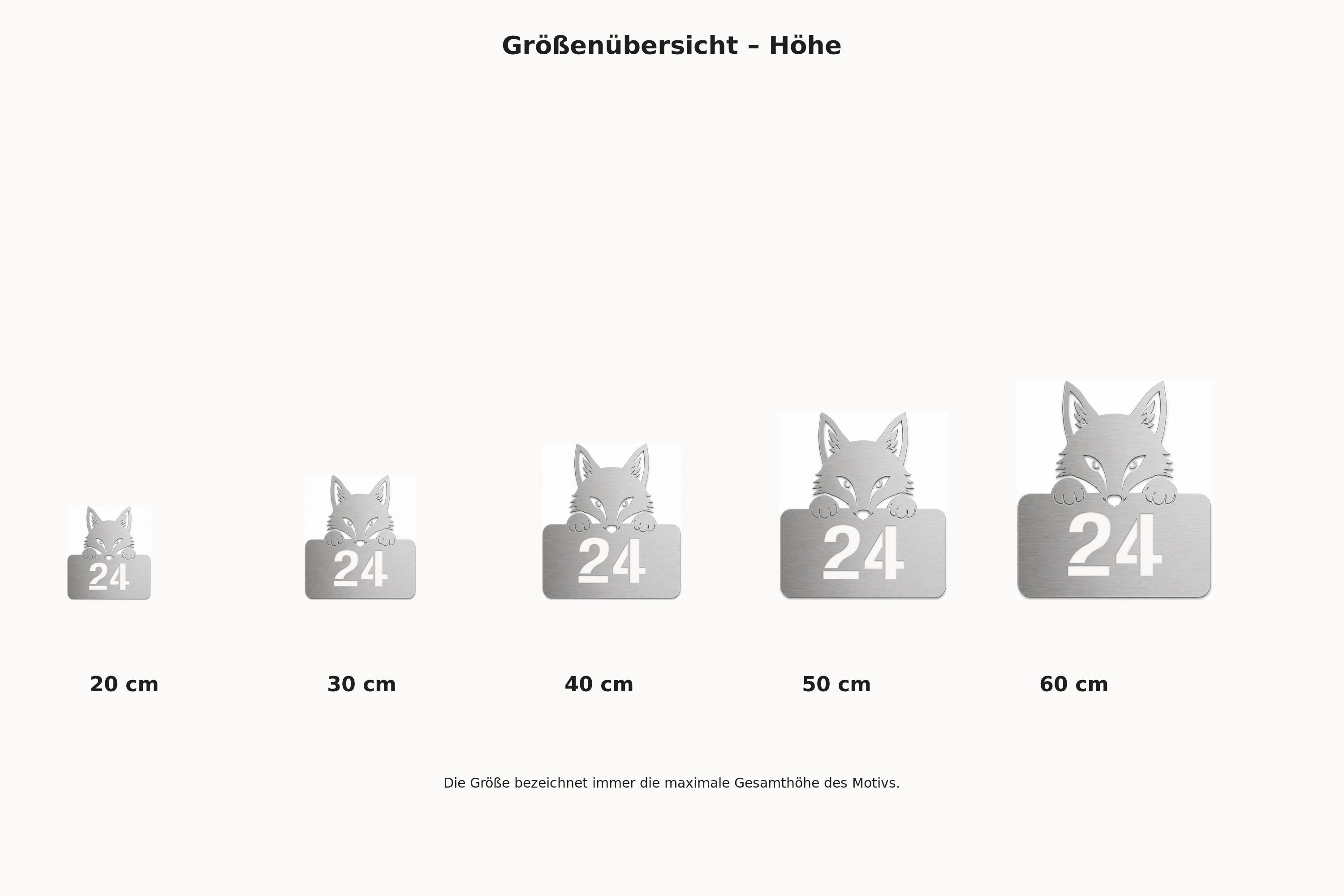 Fuchs Tür- und Hausnummernschild – Größenübersicht 20 bis 60 cm Gesamthöhe