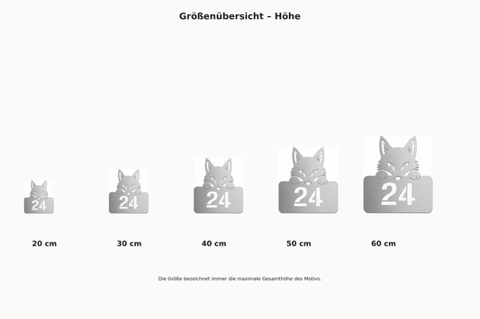 Fuchs Tür- und Hausnummernschild – Größenübersicht 20 bis 60 cm Gesamthöhe