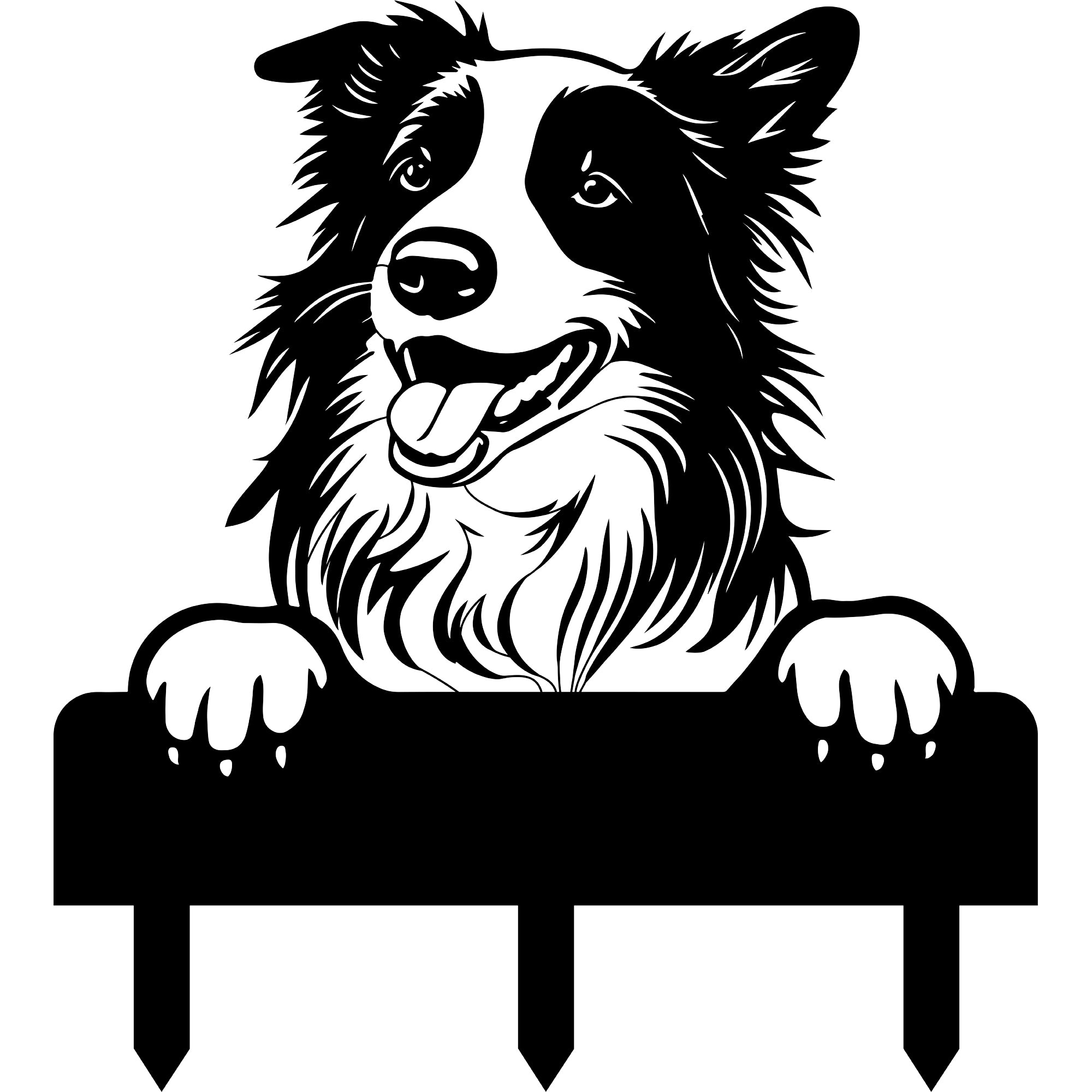 Gartenstecker mit Border Collie Hundemotiv aus Edelstahl, individuell personalisierbar mit Wunschtext – wetterfest und rostfrei
