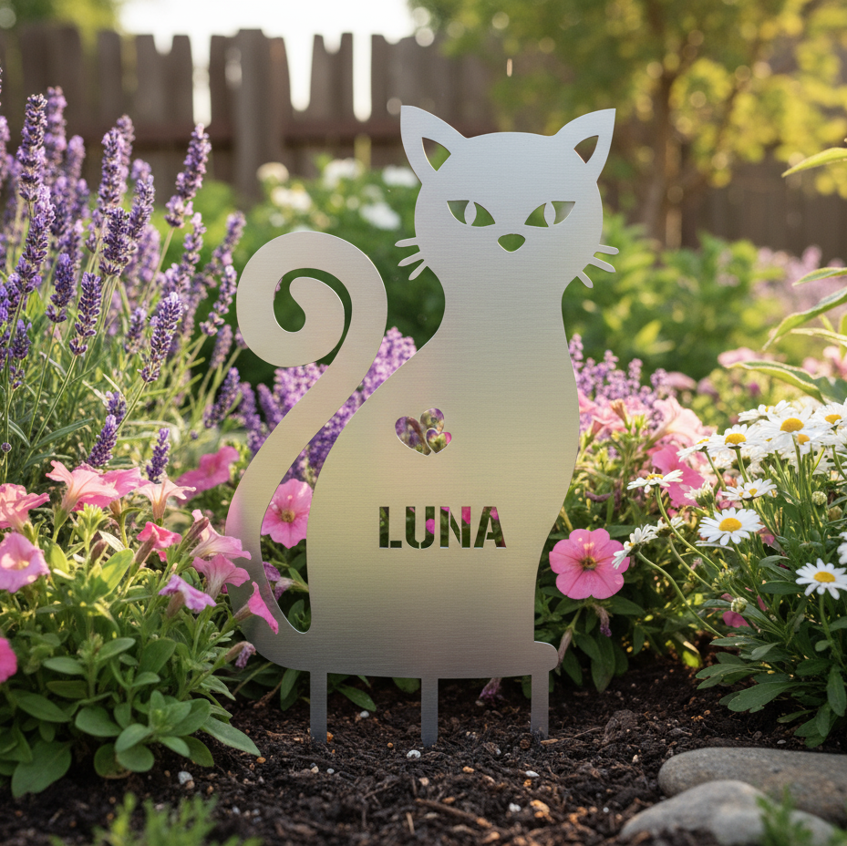 Gartenstecker "Süße Katze" – personalisierbar 🐾 - V2A Edelstahl