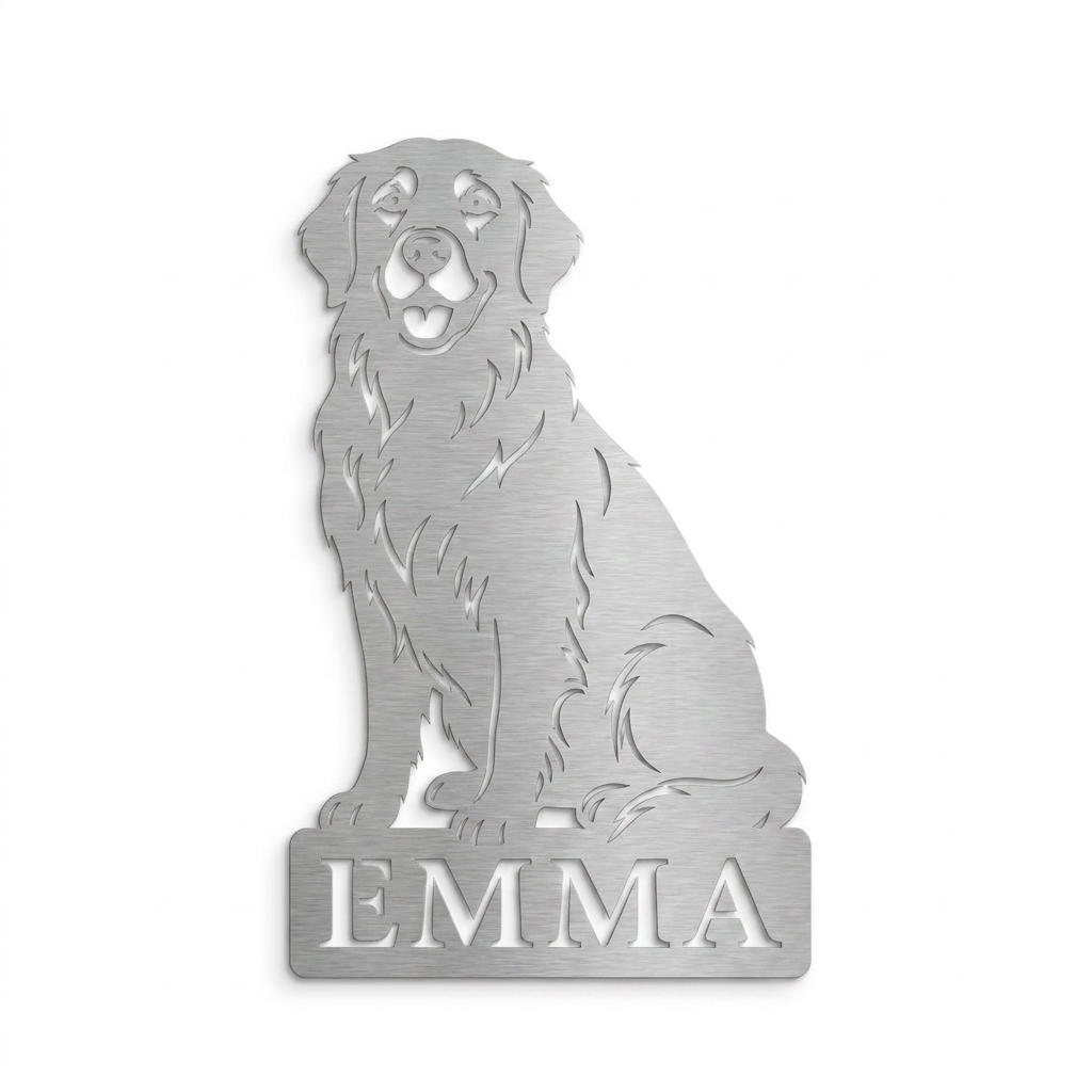 Personalisiertes Golden Retriever Namensschild Emma aus gebürstetem V2A Edelstahl