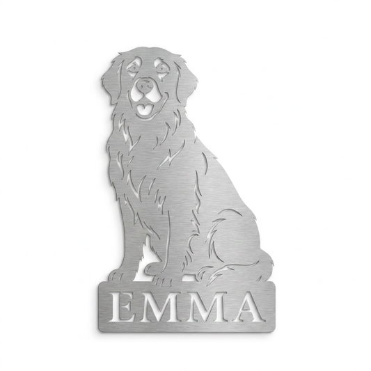 Personalisiertes Golden Retriever Namensschild Emma aus gebürstetem V2A Edelstahl