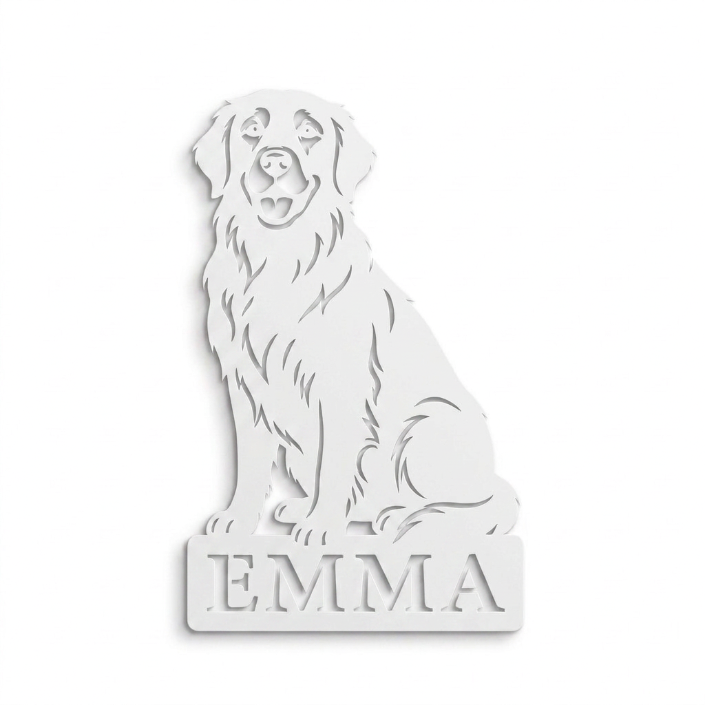 Personalisiertes Golden Retriever Namensschild Emma in Weiß RAL 9016