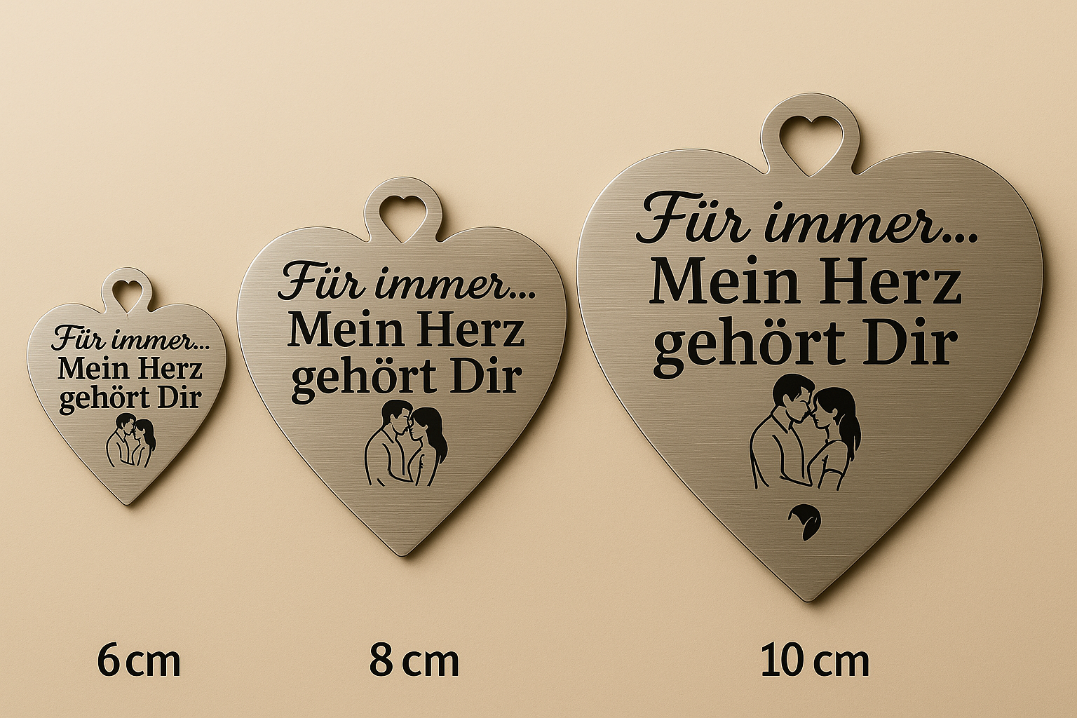 Größenvergleich der drei Herzanhänger