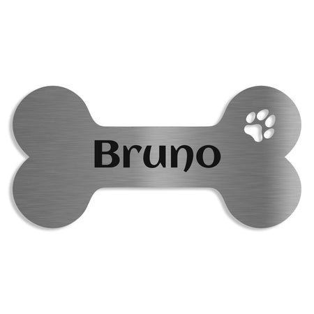 Hundeknochen-Schild aus echtem V2A Edelstahl mit Name Nala und Datum – personalisierbar in vier Größen von 5 bis 30 cm
