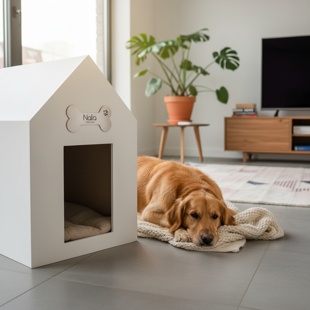Hundeknochen-Schild bei Hundehütte