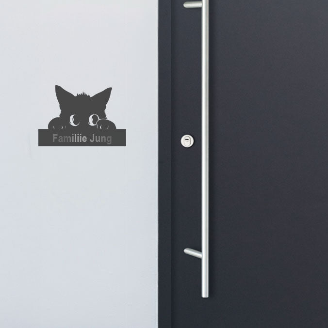 Türschild mit Katzenmotiv - personalisierbar - V2A Edelstahl
