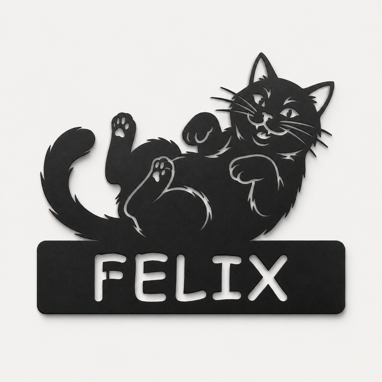 Personalisiertes Katzen Namensschild Felix in Schwarz RAL 9005