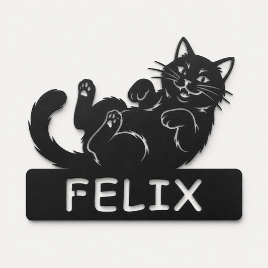 Personalisiertes Katzen Namensschild Felix in Schwarz RAL 9005