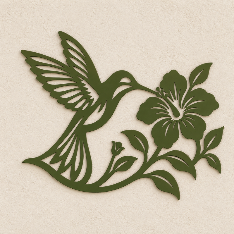 Kolibri am Blütenzweig Wanddeko aus 2 mm V2A Edelstahl – 20–90 cm