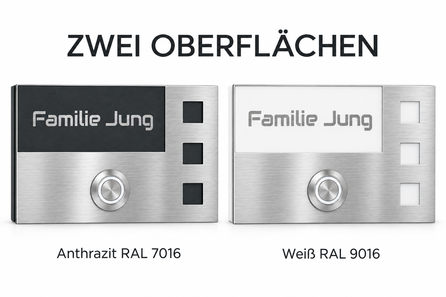 Leeds Türklingel in Anthrazit RAL 7016 und Weiß RAL 9016 mit gebürsteter V2A-Oberplatte