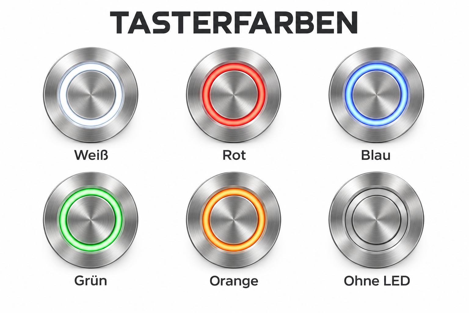 Tasteroptionen für Leeds in Weiß, Rot, Blau, Grün, Orange und ohne LED