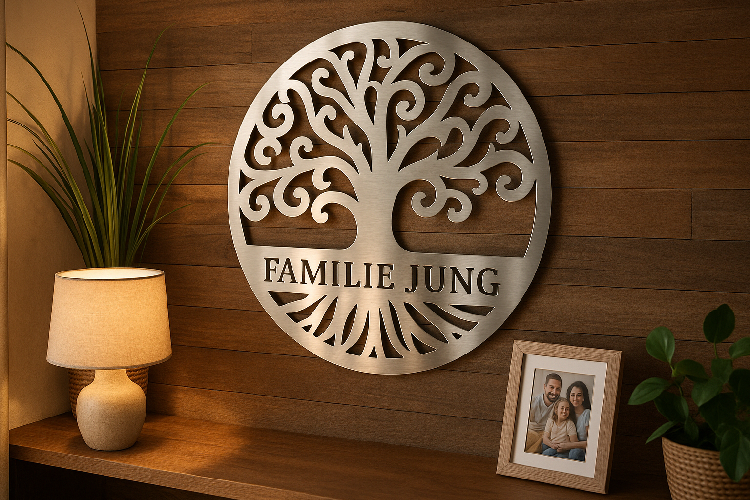 Lifestyle-Foto des Lebensbaum-Edelstahlschilds