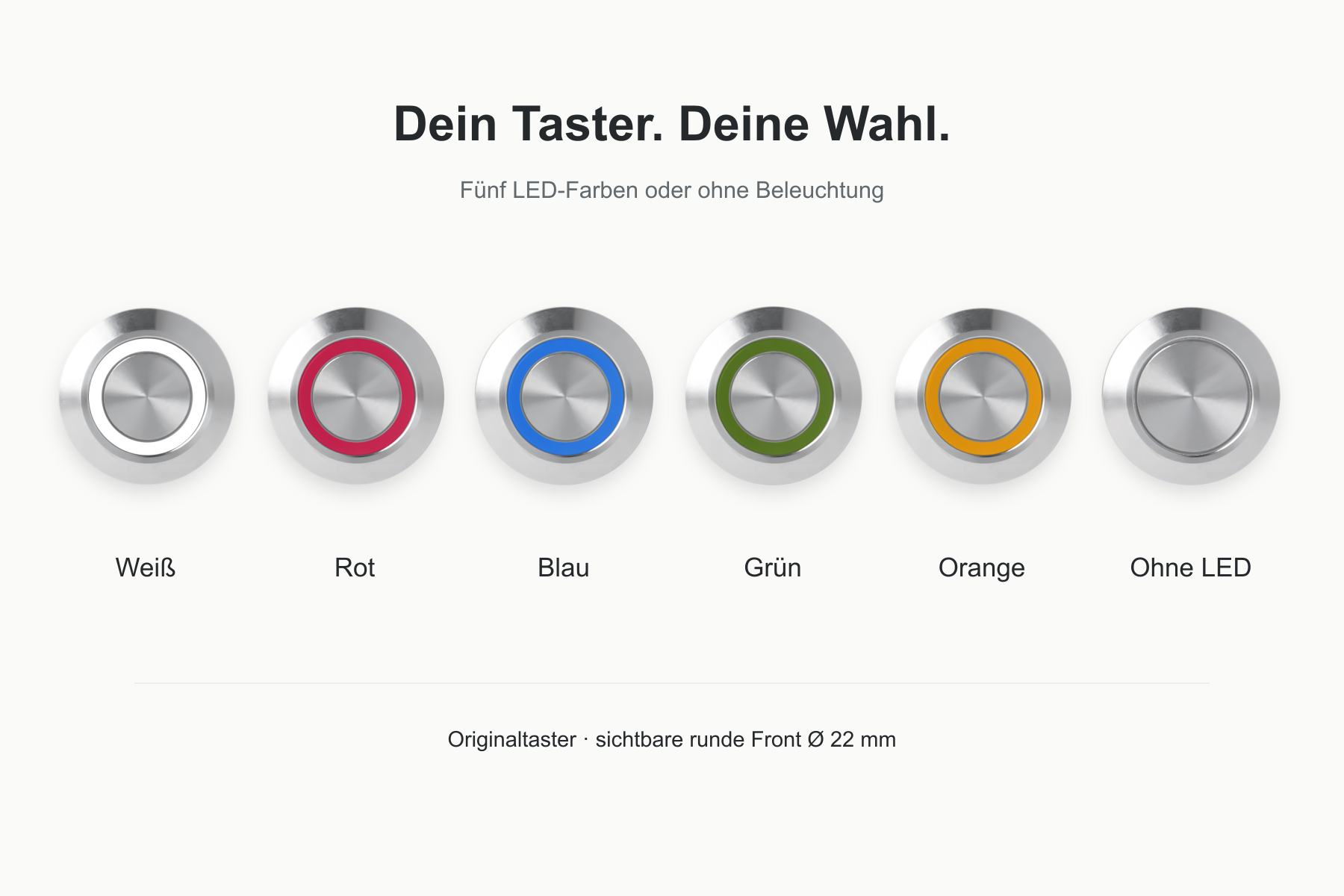 Originaltaster: Weiß, Rot, Blau, Grün, Orange und ohne LED.