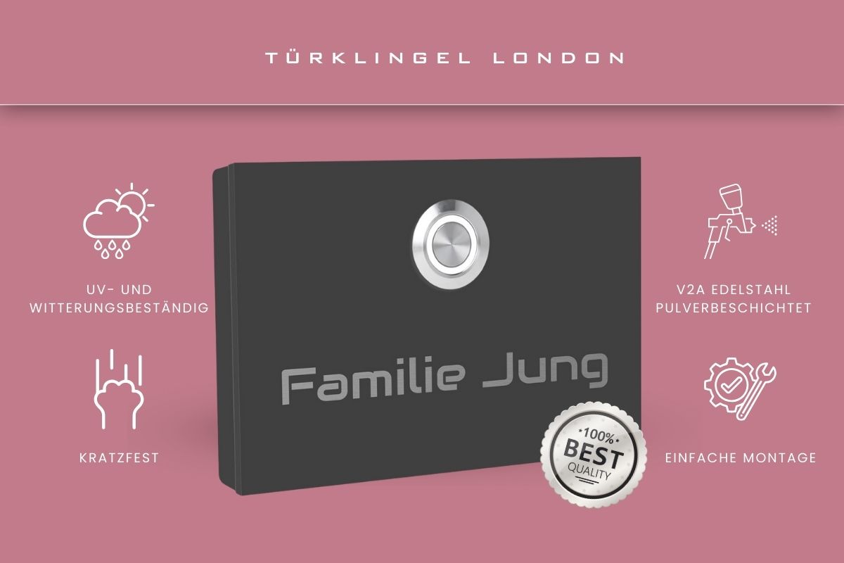 Anthrazitfarbene Türklingel London mit Informationen zu Material und Montage