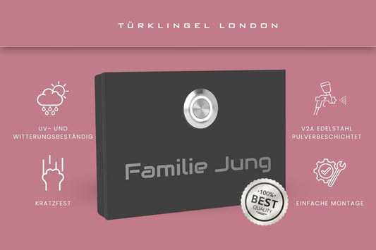 Anthrazitfarbene Türklingel London mit Informationen zu Material und Montage