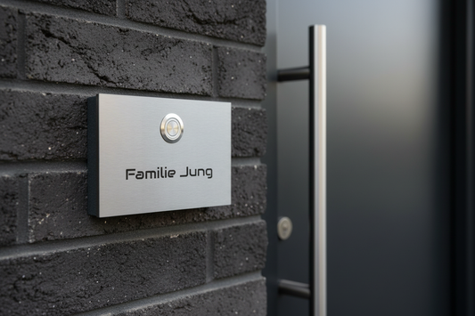 Türklingel London aus Edelstahl montiert an einer dunklen Klinkerfassade