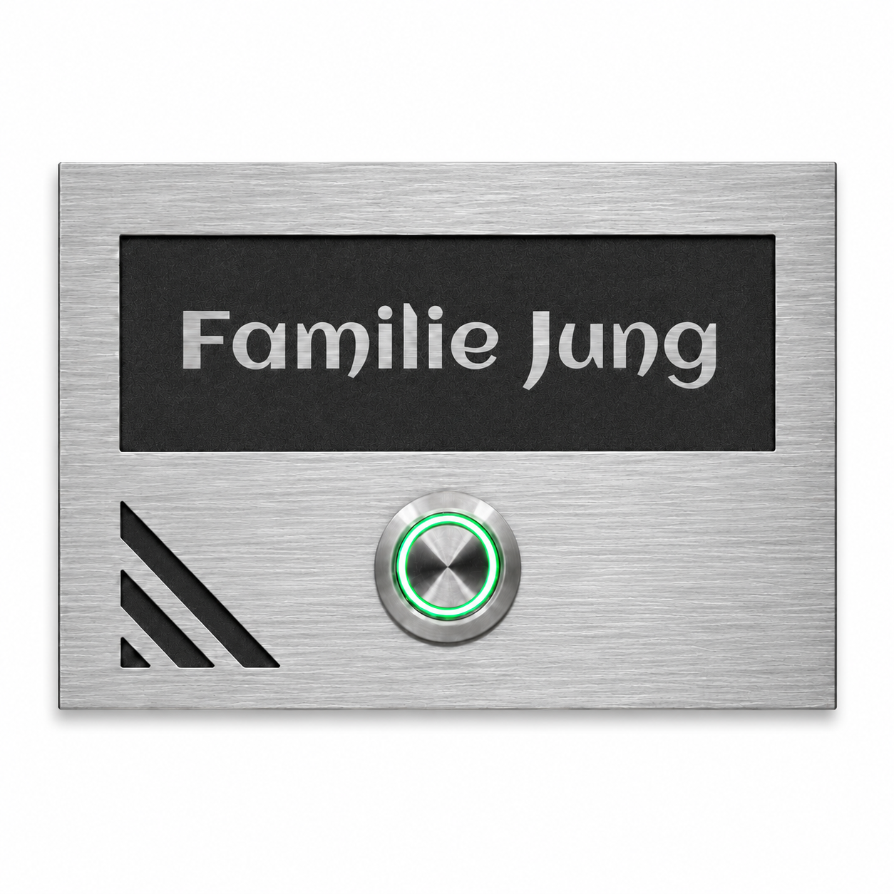 Türklingel Los Angeles 12 × 8 cm frontal – Anthrazit RAL 7016 und gebürstetes V2A