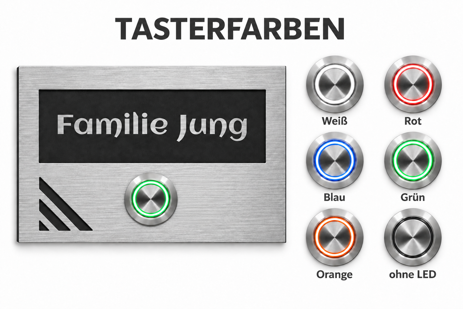 Türklingel Los Angeles – LED-Taster in Weiß, Rot, Blau, Grün, Orange und ohne LED