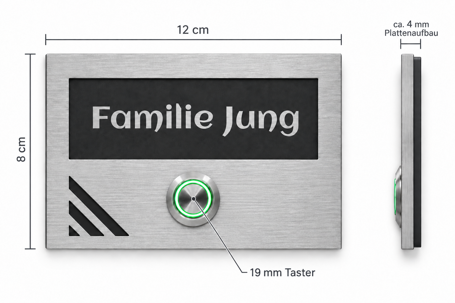 Maße der Türklingel Los Angeles: 12 × 8 cm und 19-mm-Taster