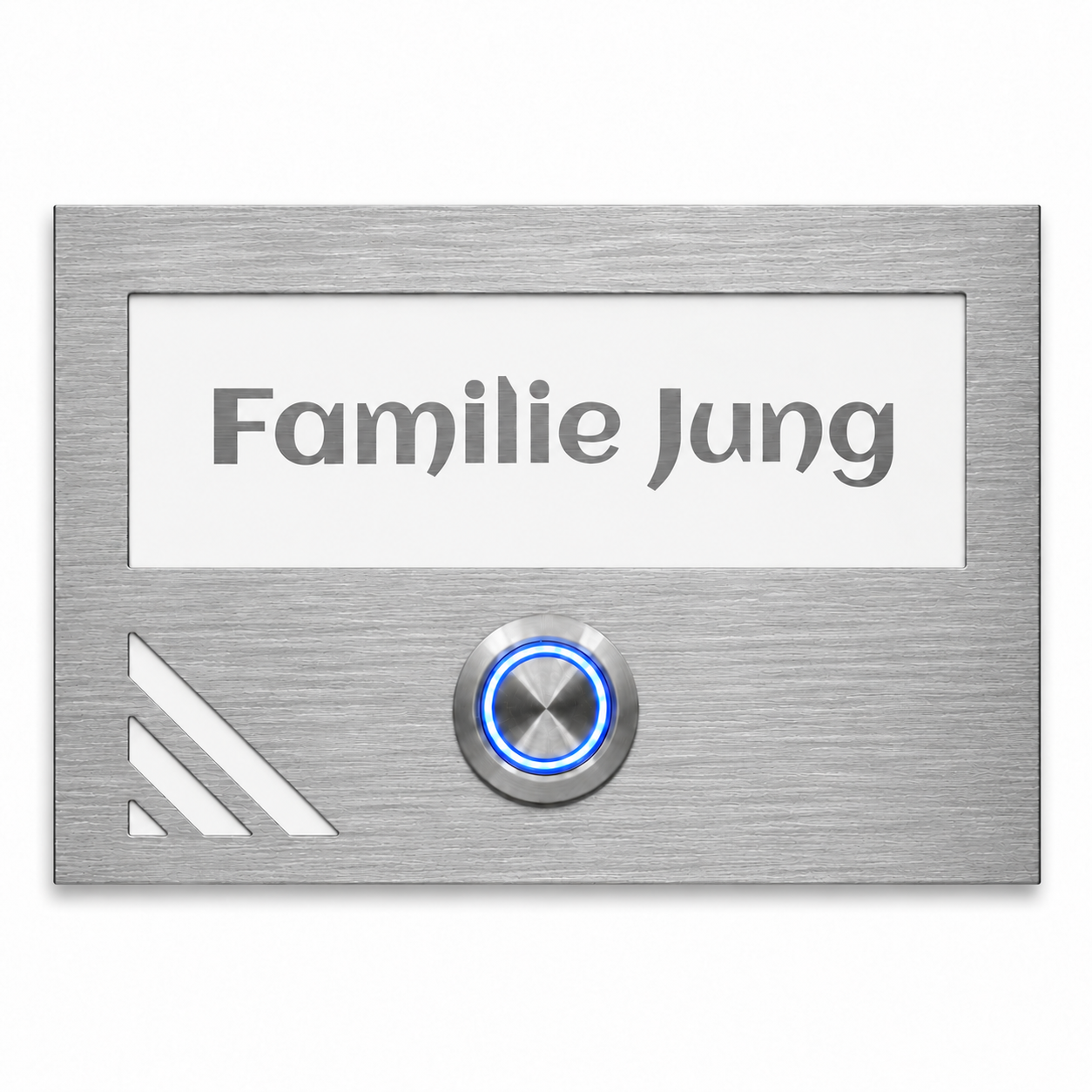Türklingel Los Angeles 12 × 8 cm frontal – Weiß RAL 9016 und gebürstetes V2A