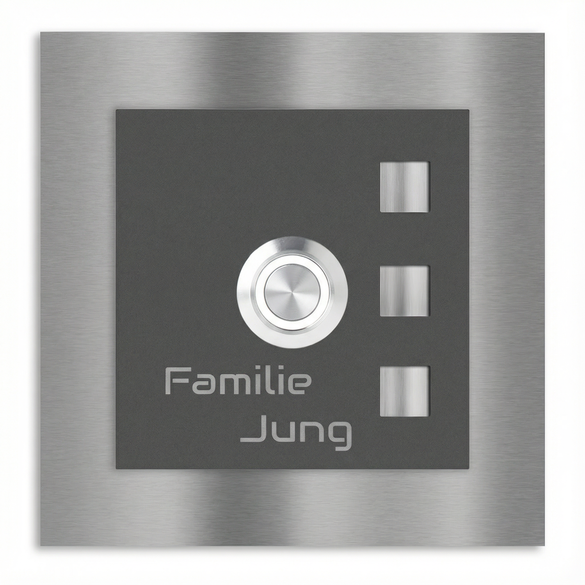 Manhattan Türklingel 10x10cm V2A Edelstahl anthrazit mit LED-Beleuchtung und Gravur - Aufputzmontage