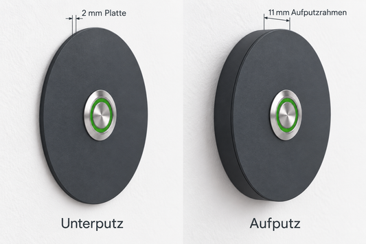 Aufputz- und Unterputzmontage der Türklingel Miami ohne Gravur mit 2-mm-Platte und 11-mm-Rahmen