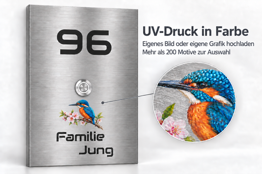 Türklingel New York aus V2A Edelstahl mit farbigem UV-Druck, eigenem Bild und mehr als 200 Motiven
