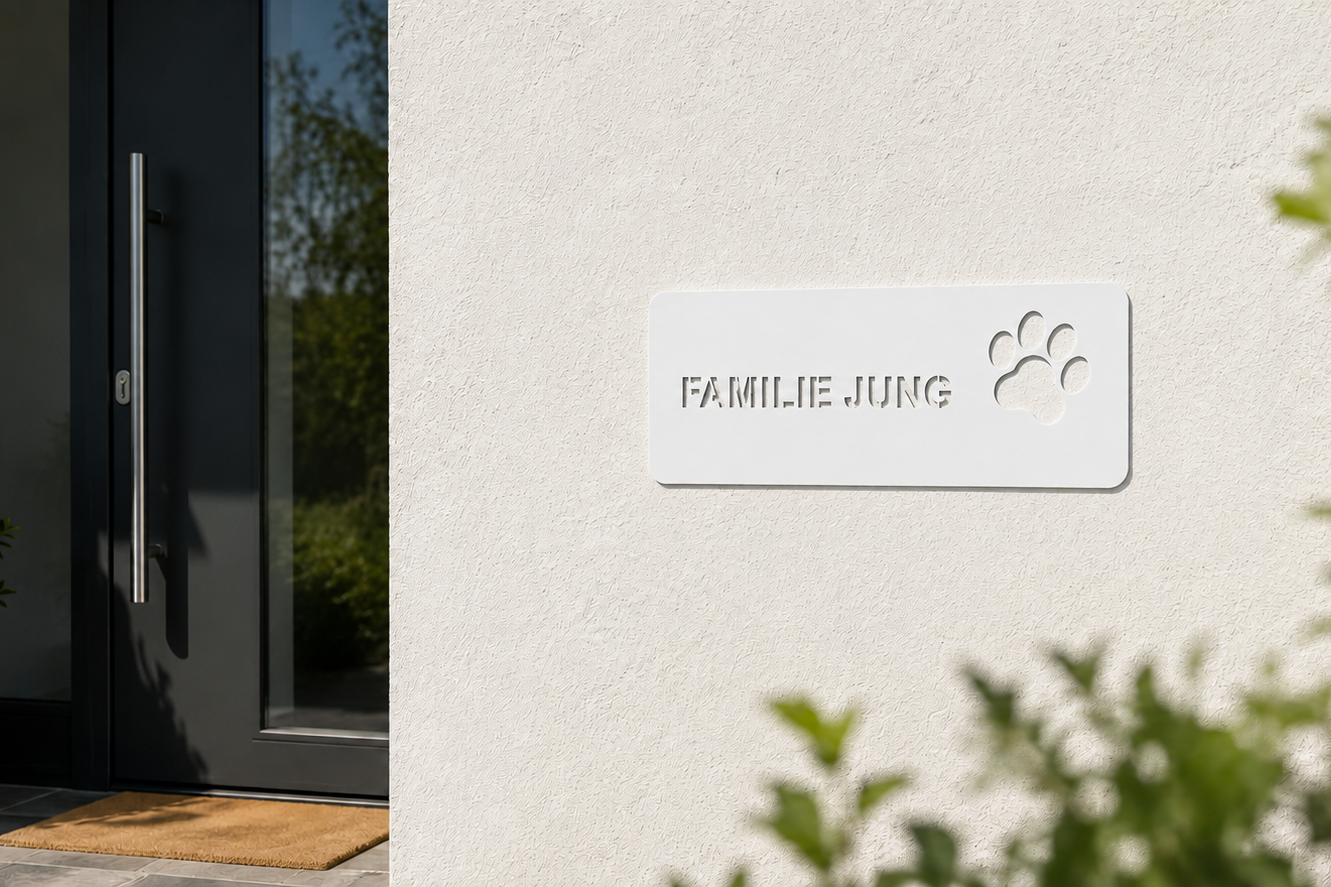 Pfote Lifestyle Weiß RAL 9016 mit Familie Jung – echtes Bildformat 2:1