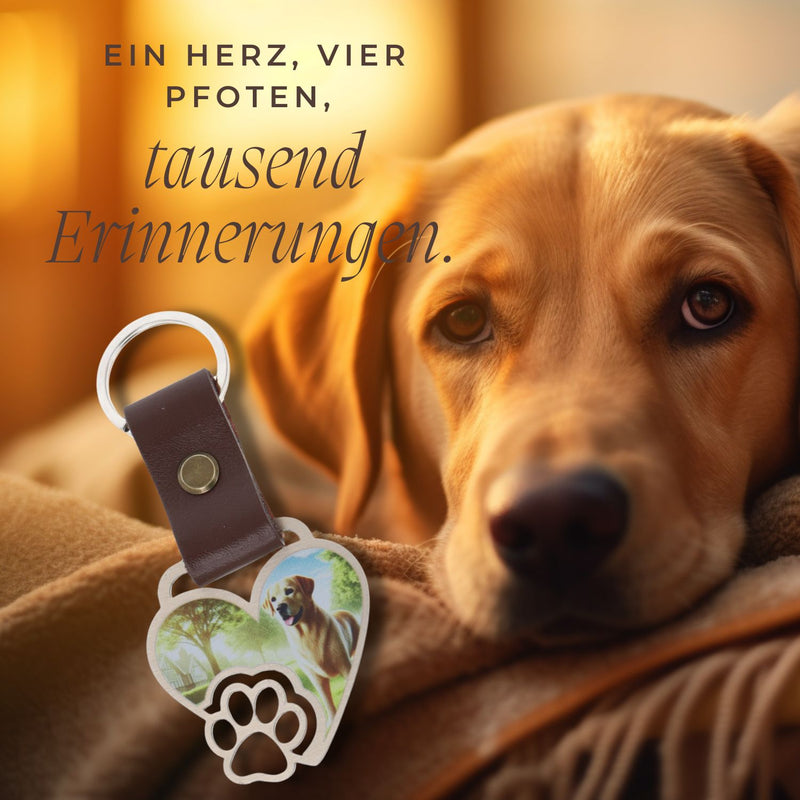 Schlüsselanhänger mit Bild für Hund, Katze & Pferd – Herz aus Edelstahl mit Lederband