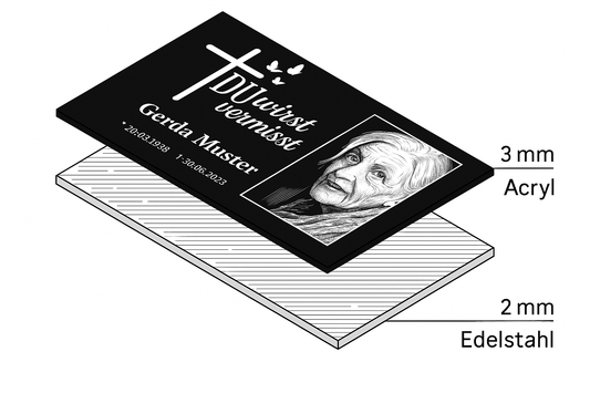 Technische Darstellung der zweischichtigen Gedenktafel