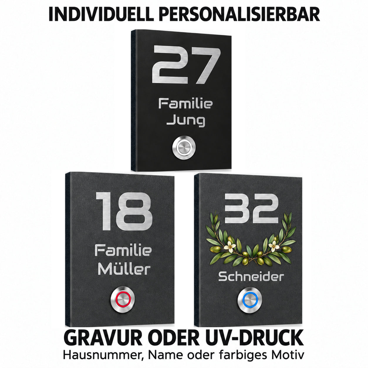 Personalisierte Trier Türklingeln im exakten Format 12 cm breit × 17 cm hoch mit Gravur und UV-Druck