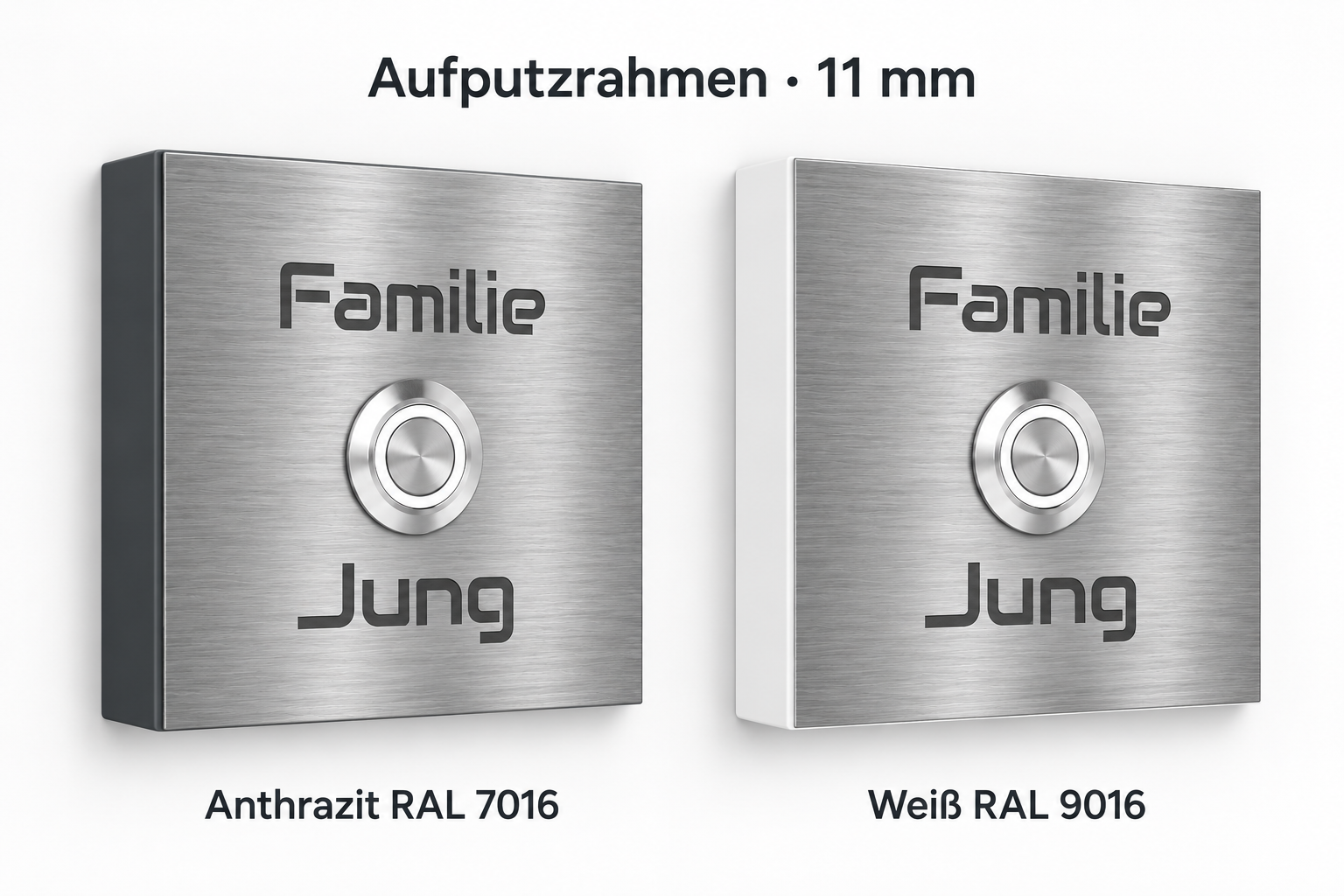 Türklingel Bochum mit 11-mm-Aufputzrahmen in Anthrazit RAL 7016 und Weiß RAL 9016
