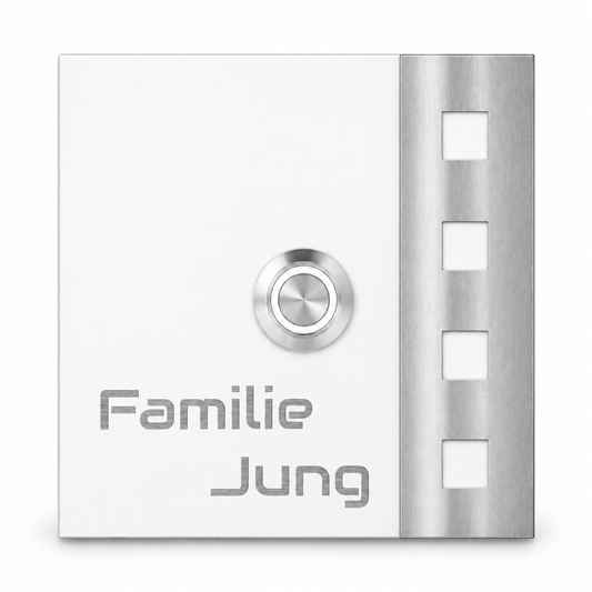 Türklingel Chicago 10 × 10 cm in Weiß RAL 9016 mit Lasergravur