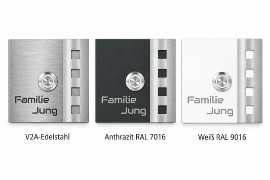 Türklingel Chicago in V2A-Edelstahl, Anthrazit RAL 7016 und Weiß RAL 9016