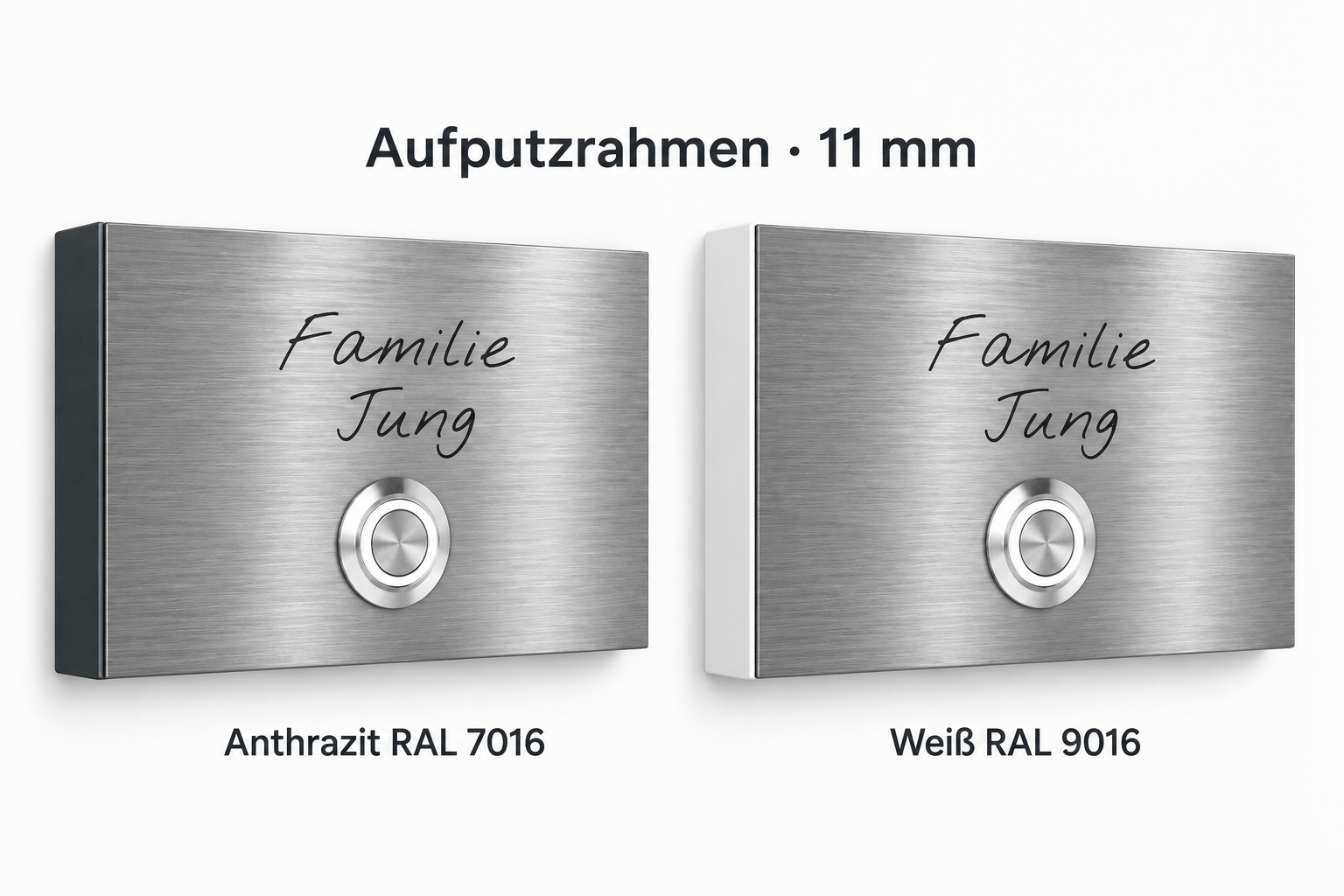 Türklingel London mit 11-mm-Aufputzrahmen in Anthrazit RAL 7016 und Weiß RAL 9016