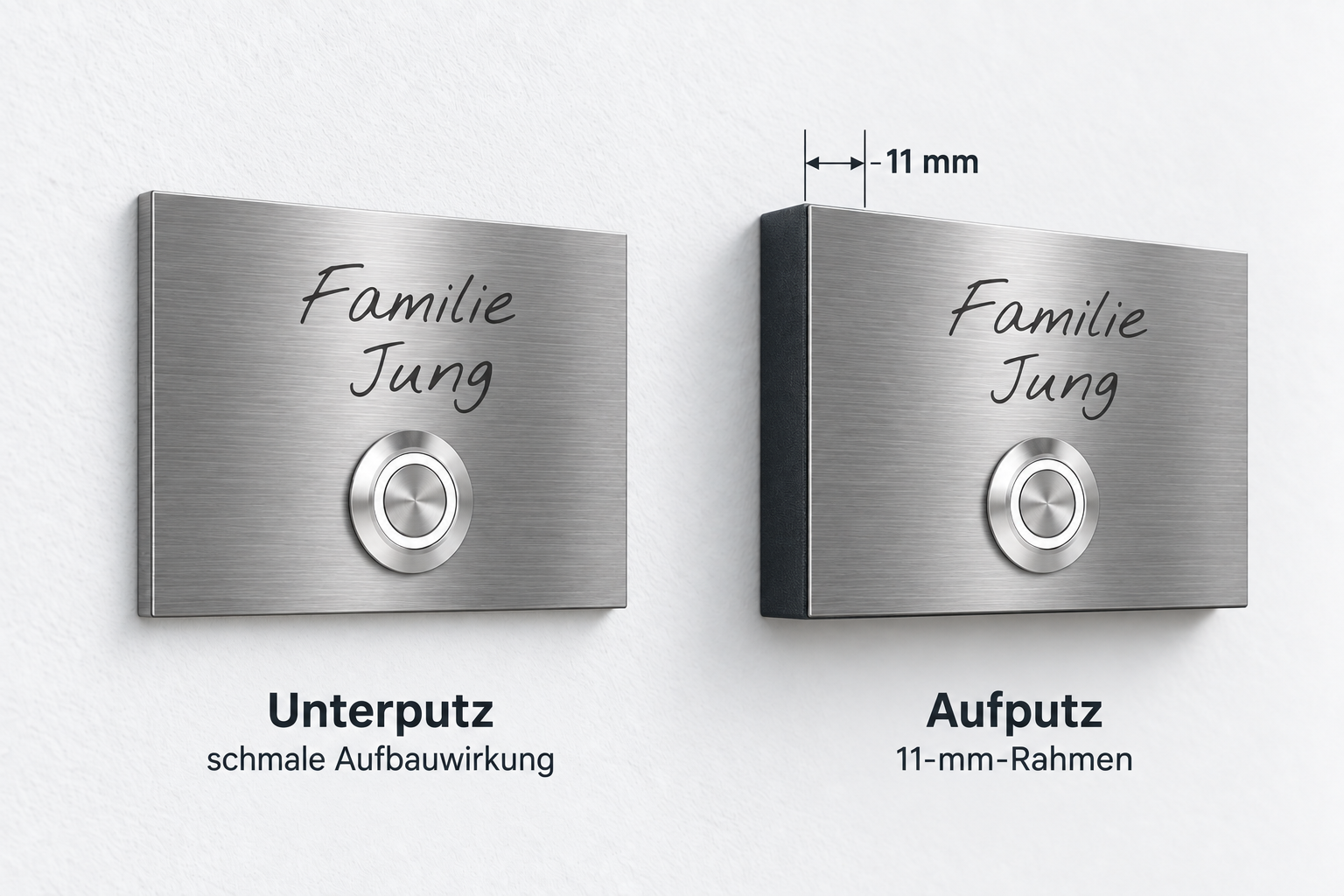 Türklingel London Unterputz und Aufputz mit bündigem 11-mm-Rahmen im Vergleich