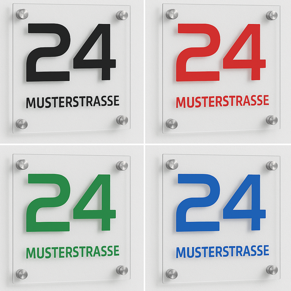 Hausnummernschilder aus Acrylglas in verschiedenen Farben
