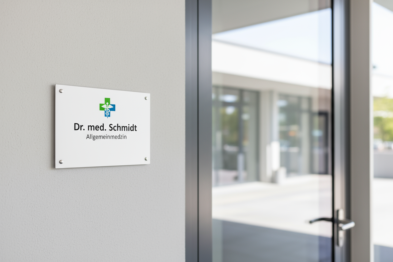 Weißes Firmenschild Allgemeinmedizin