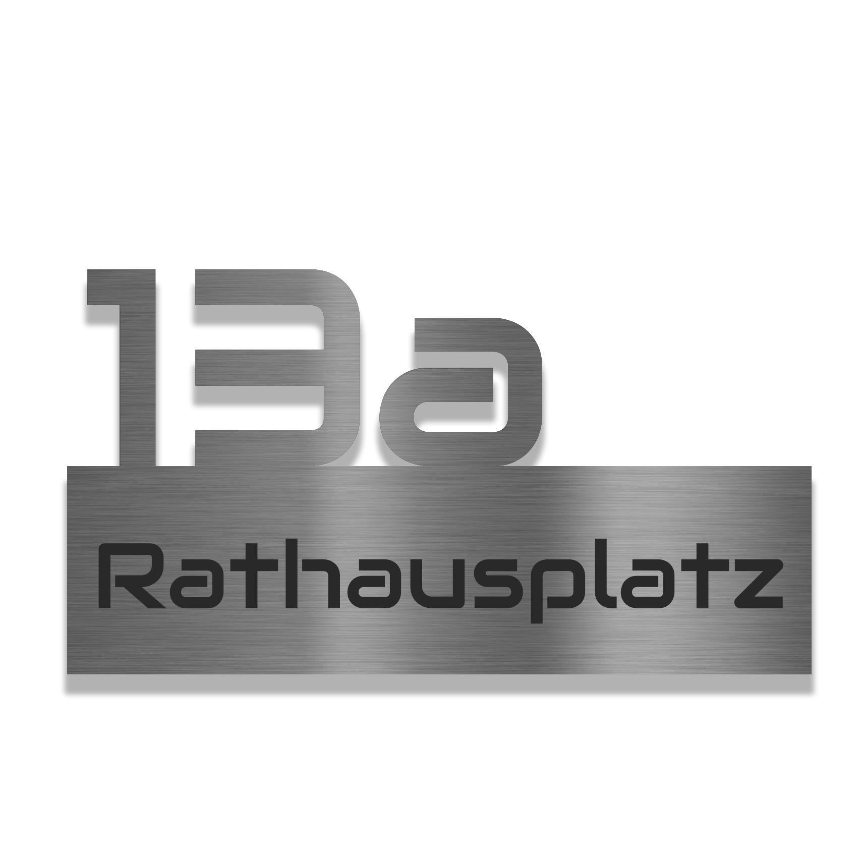 Edelstahl Hausnummer 25 cm breit mit Straßennamen